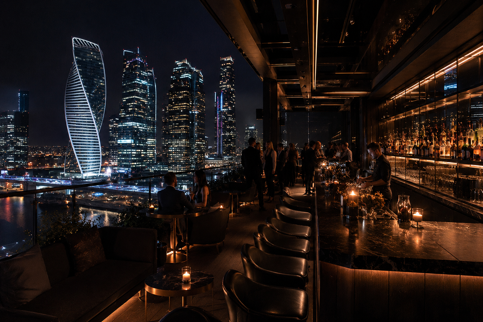 Rooftop-бар с видом на Москва-Сити